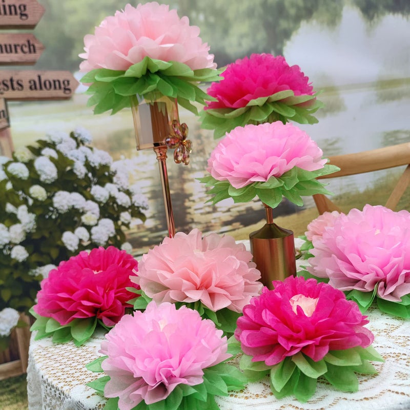 Mybbshower Pink Paper Flower Wedding Centerpiece Birthday Party Backdrop Nursery Room Wall Home Decoration Pack of 9 - Image 5